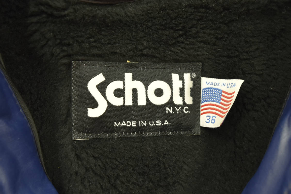 ◯ Schott ショット USA レザー シングルライダースジャケット size36 青 ブルー 赤 レッド 103_画像4