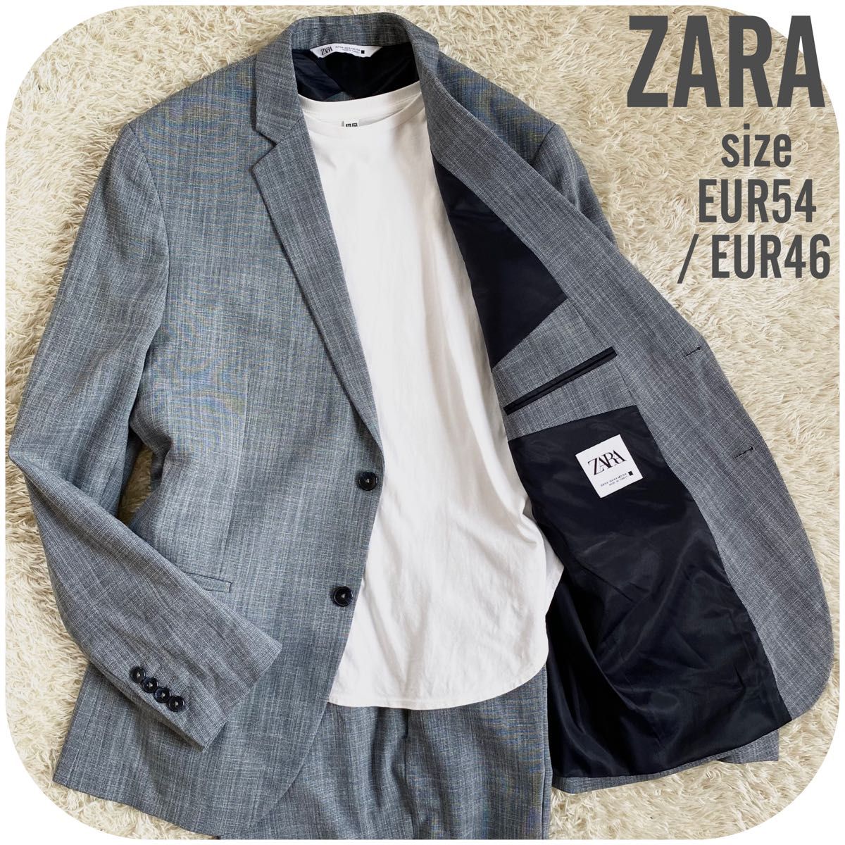 極美品 ZARA ザラ 2Bシングルカジュアルセットアップスーツ ブルーグレー 3L相当 メンズ 背抜き 大きいサイズ 春夏秋