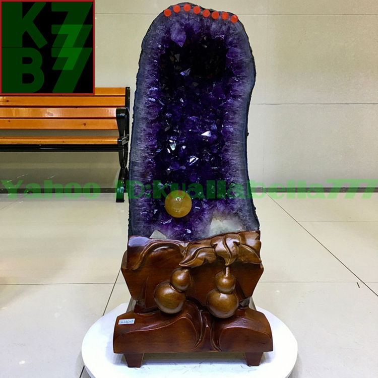 【華奢宝石】天然水晶アメジストドーム紫晶洞パワーストーンオフィスリビングインテリア金運財運風水置物 高さ67cm 幅29cm 証付 Q34