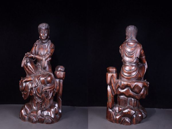 瓏老沈香の木彫 嵌寿山石 仏像擺件 清時代 極細工 手彫り 置物 擺件