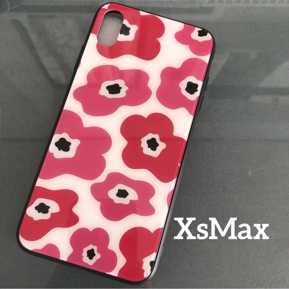 iPhoneXsmaxケース　強化ガラスケース　花柄　ピンク　管理北ピ-8 北欧　フラワー　ハナ　花_画像1