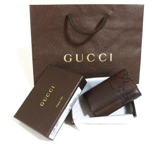 未使用 GUCCI 6連キーケース レザー こげ茶 男女兼用 MISTRAL OLD LIBECCIO GUCCIショッピング袋付_画像1