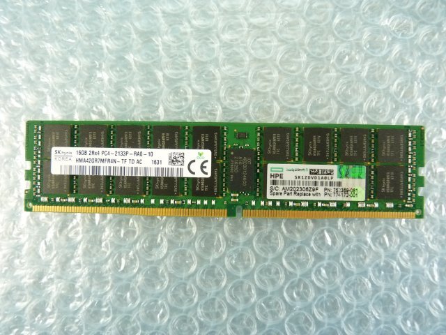 1NGU // 16GB DDR4 17000 PC4-2133P-RA0 Registered RDIMM 2Rx4 HMA42GR7MFR4N-TF 752369-081 774172-001 // HP ProLiant DL360 Gen9 取外の画像1