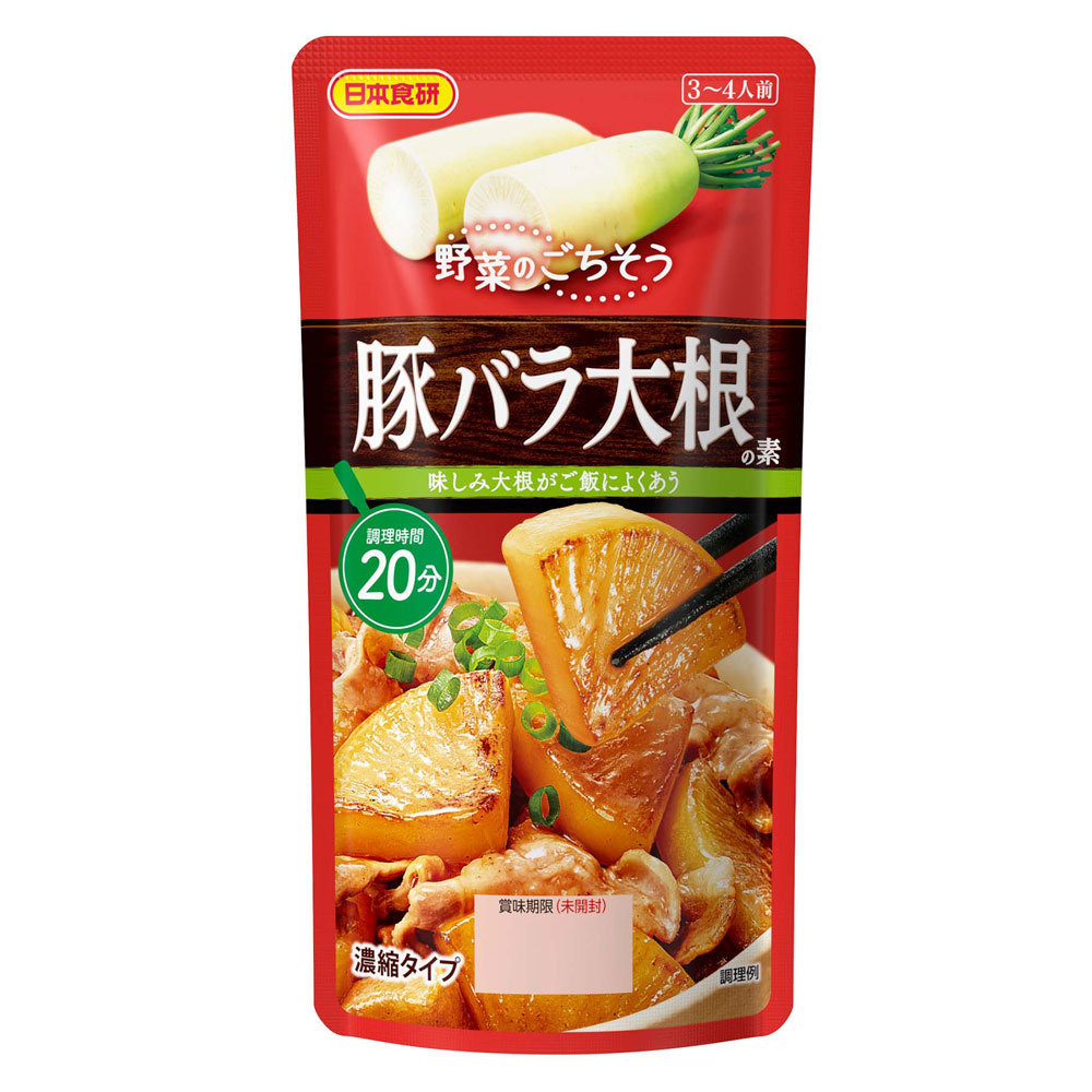 豚バラ大根の素 110g ３～４人前 豚肉と照り艶のよい味染み大根が主役 日本食研/1799ｘ６袋セット/卸_画像1