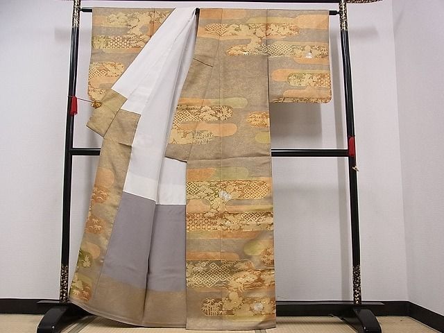 小大丸 作家もの 摺り箔地に現代アートのような訪問着 着物 金通し