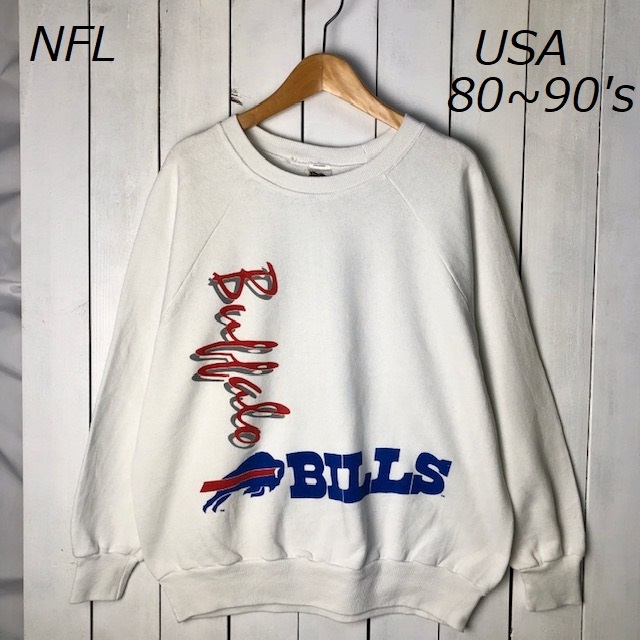 USA古着 80s～90s USA製 NFL バッファロービルズ スウェット 白 34－36 オールド ヴィンテージ アメリカ Buffalo BILLS アメフト S ●175