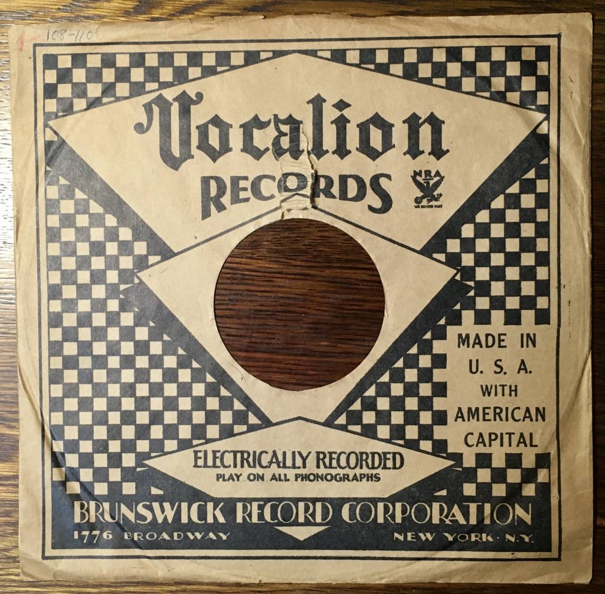 ◎SP/78 カンパニー・スリーヴ◎US VOCALION 主に#2000シリーズで使用されたもの 1930年代初頭_画像2