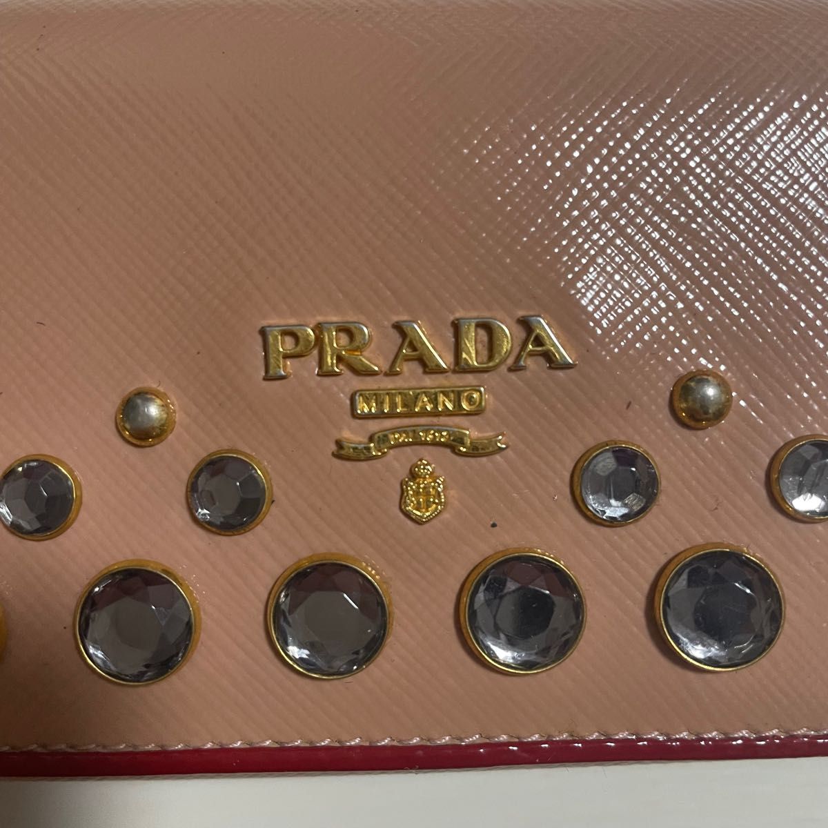 PRADA ピンク　サフィアーノ レザー スタッズ 長財布 プラダ