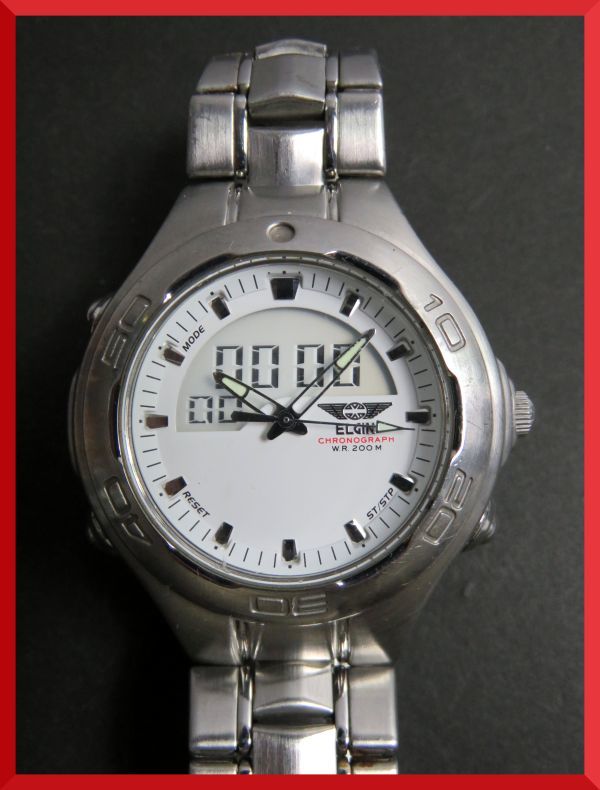 美品 エルジン ELGIN デジアナ 3針 純正ベルト FK-1147-C 男性用 メンズ 腕時計 U91 稼働品