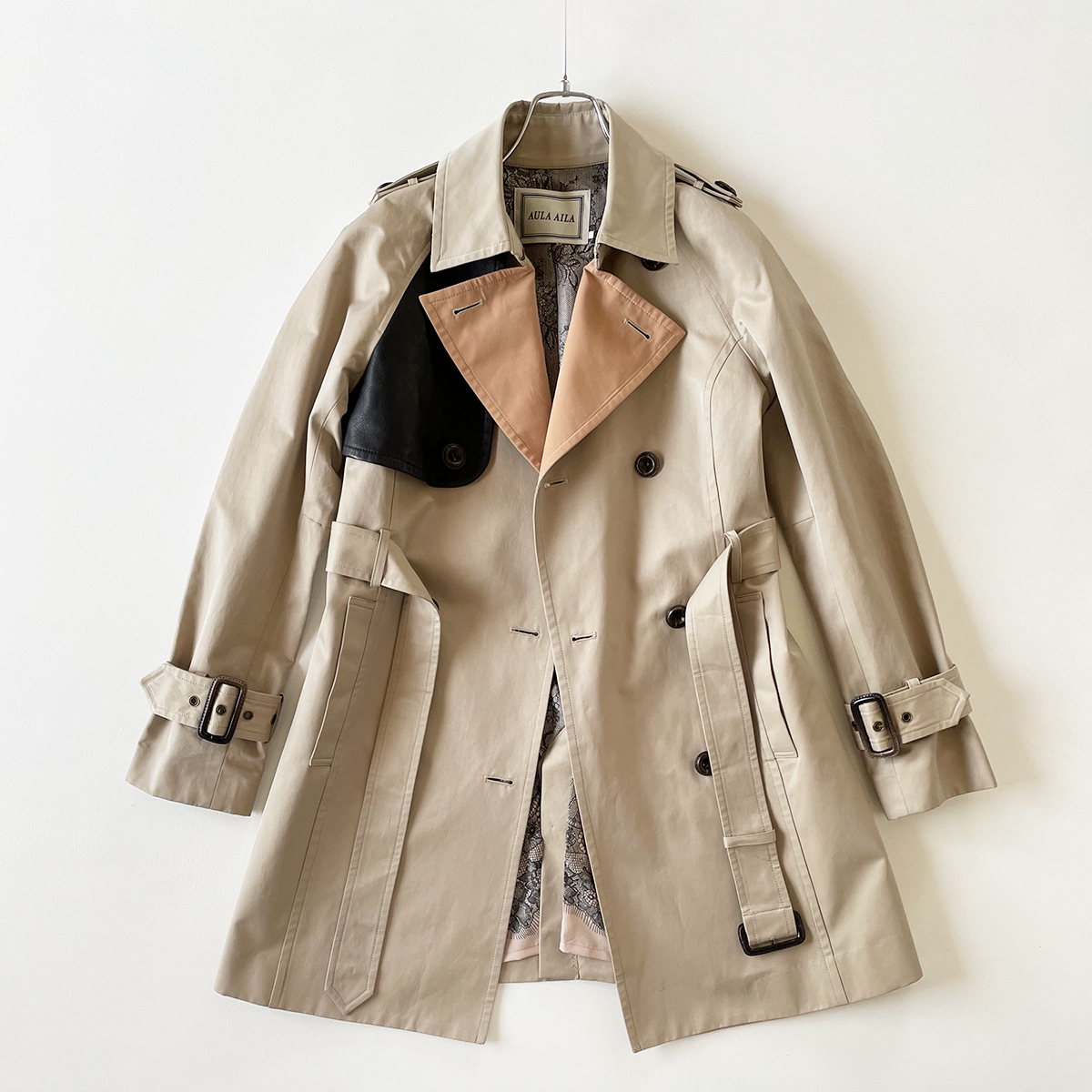 AULA AILA total lining unusual material switch coat middle height beige spring autumn asimeto Lee deformation bai color thin A line aula Islay 0 S 7 number 