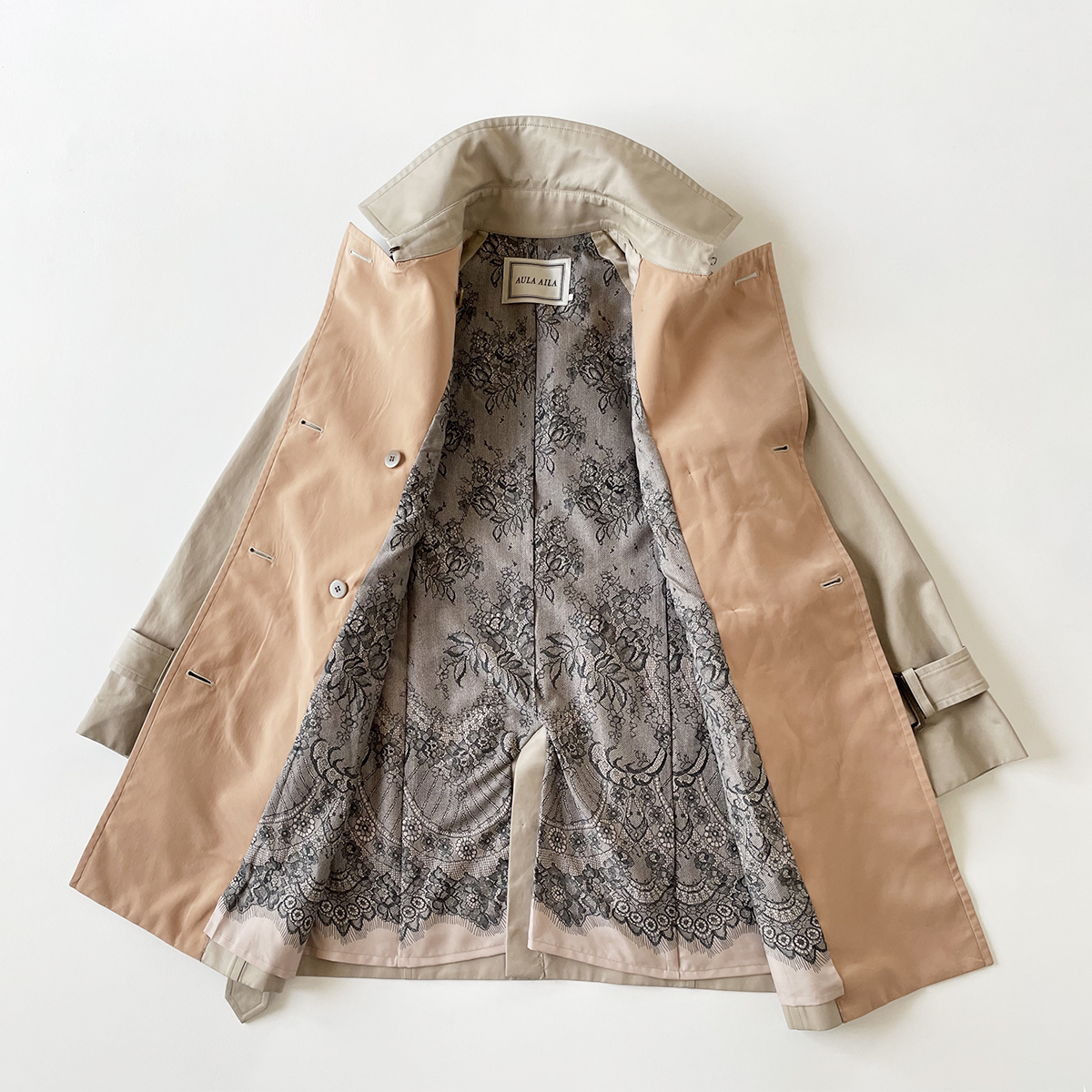 AULA AILA total lining unusual material switch coat middle height beige spring autumn asimeto Lee deformation bai color thin A line aula Islay 0 S 7 number 