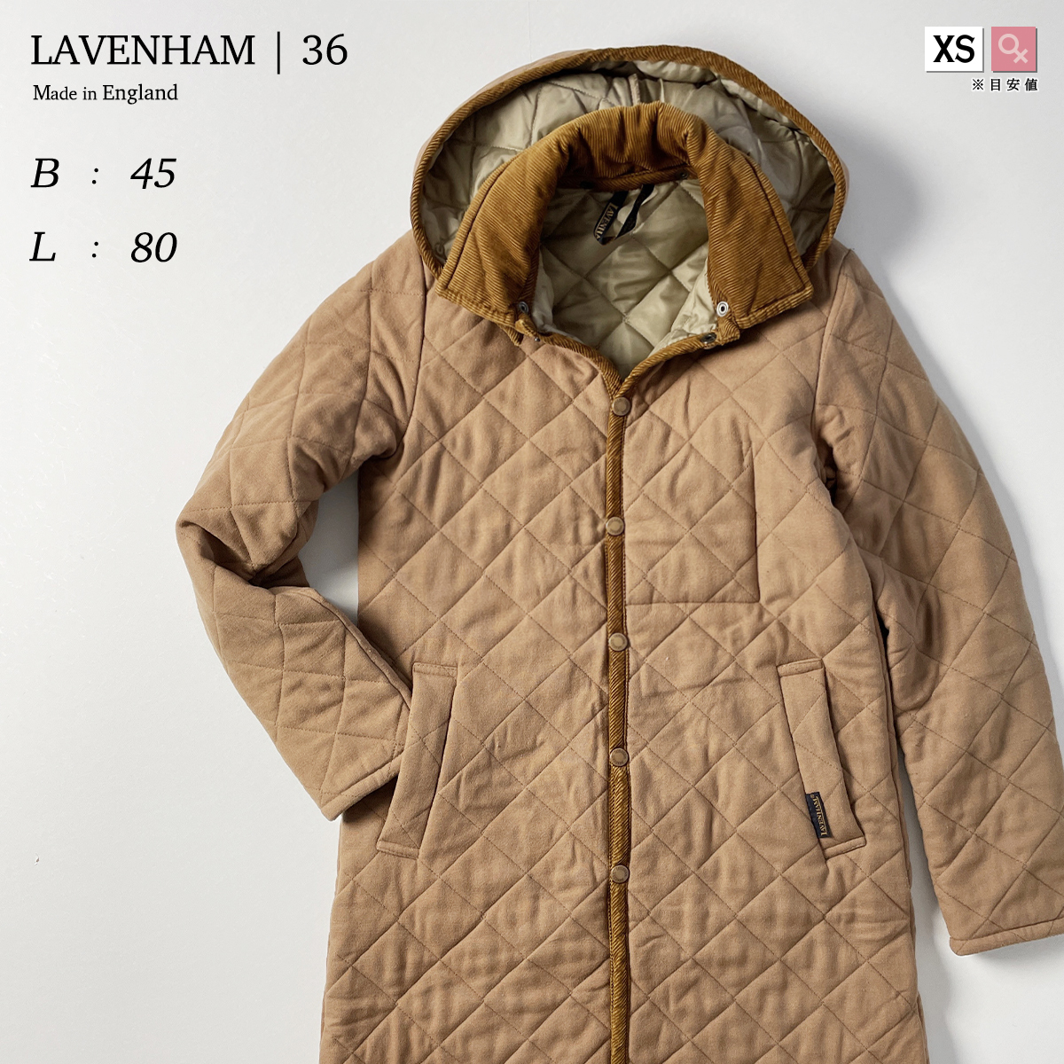 LAVENHAM ミドル丈 中綿 コート キャメル ベージュ 毛 ウール ツイード