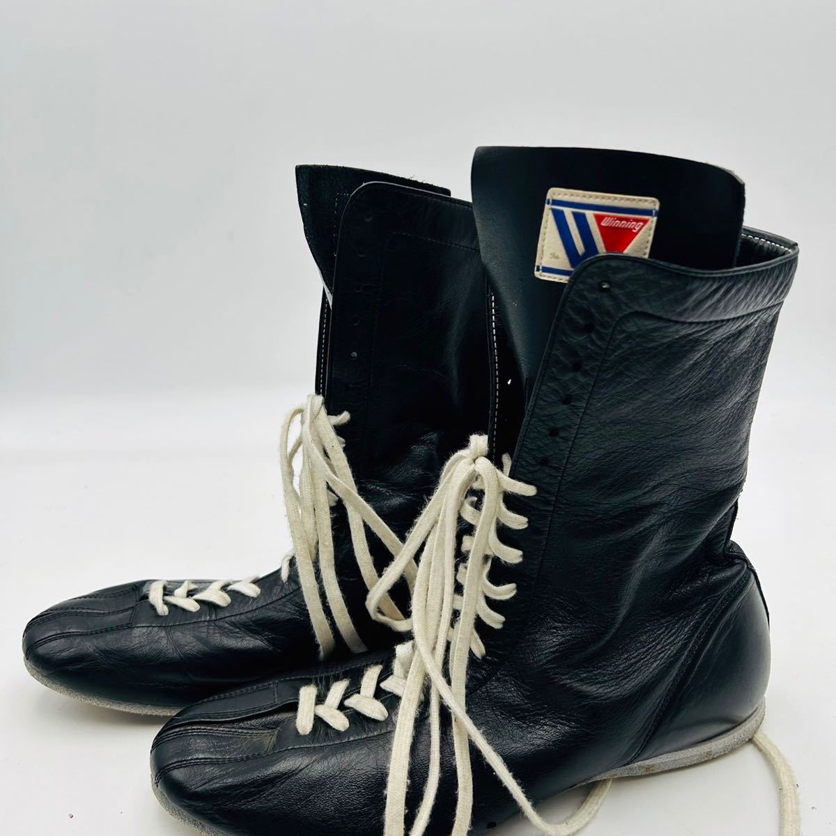 Winning Boxing Shoes SH-3300 ウイニング 本革製 ボクシングシューズ シューズ 黒 黒 ブラック 26cm 靴紐 白