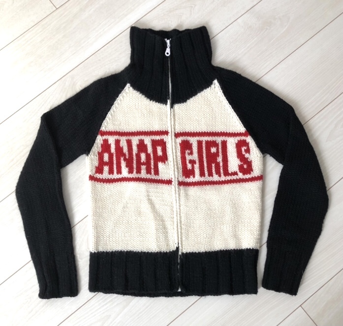 ANAP GIRLS ジップ ニット 編み込み ZIP KNIT 羽織り セーター 共用 シェア アナップ_画像1