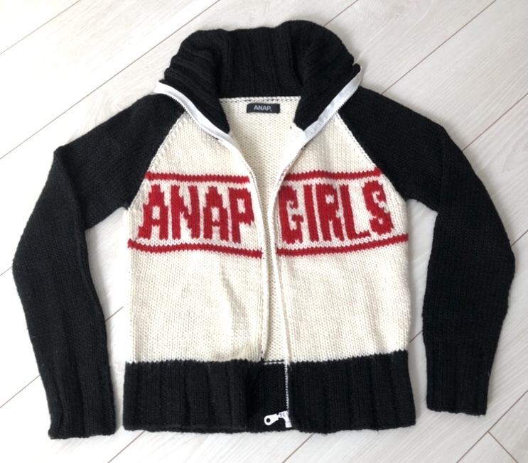 ANAP GIRLS ジップ ニット 編み込み ZIP KNIT 羽織り セーター 共用 シェア アナップ_画像2