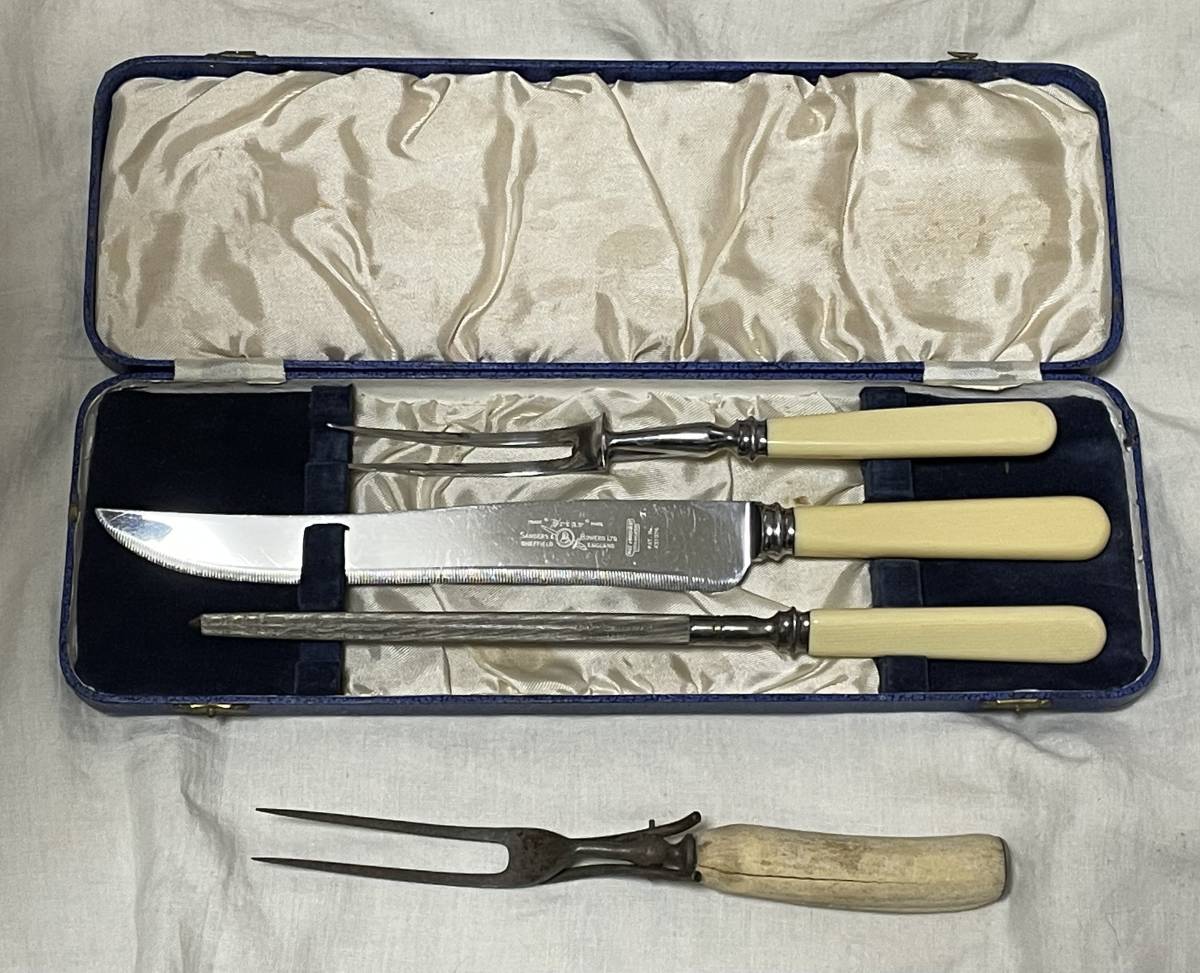 Sanders and Bowers Limited Carving Set - Sheffield, England　ヴィンテージ　カーピングナイフセット＋フォーク_画像1