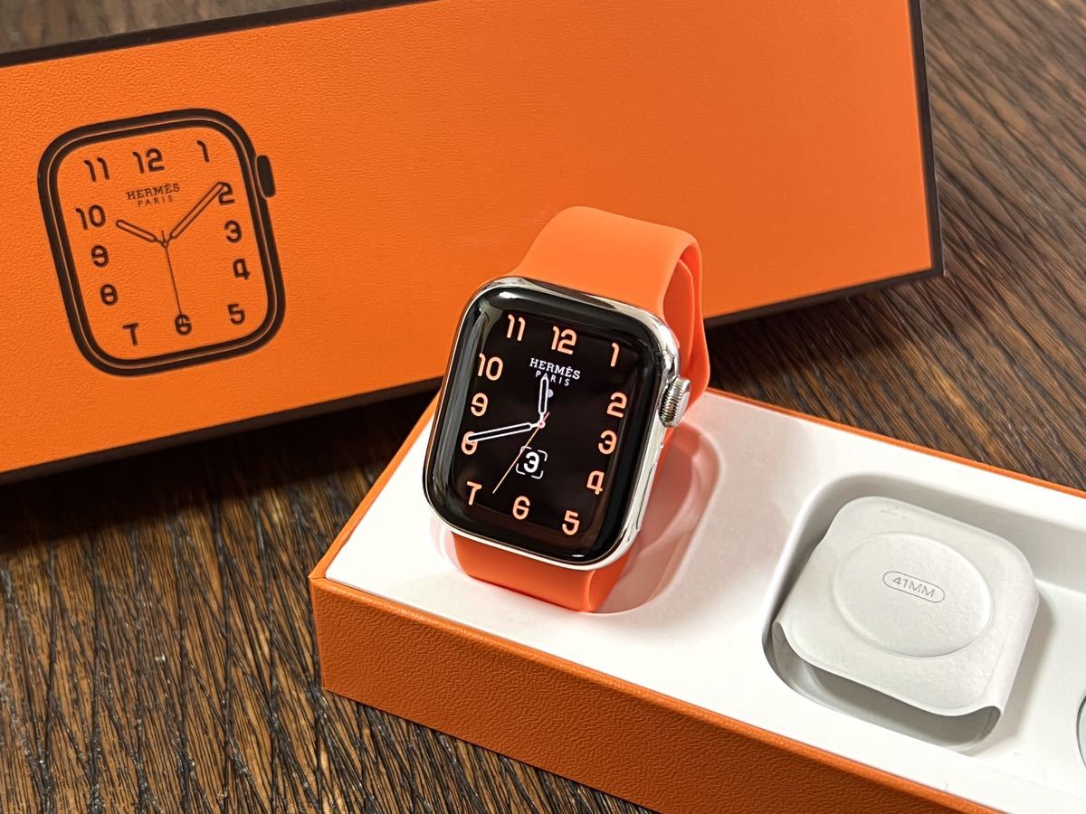 ★バッテリー100%★ Apple Watch HERMES Series 7 41mm アップルウォッチ エルメス シルバー ステンレス GPS  Cellular 新品社外バンド付き