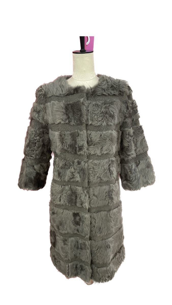 189675 Vesgioia 毛皮コート セミロング グレー 羊革 リアルファー 毛皮 七分袖