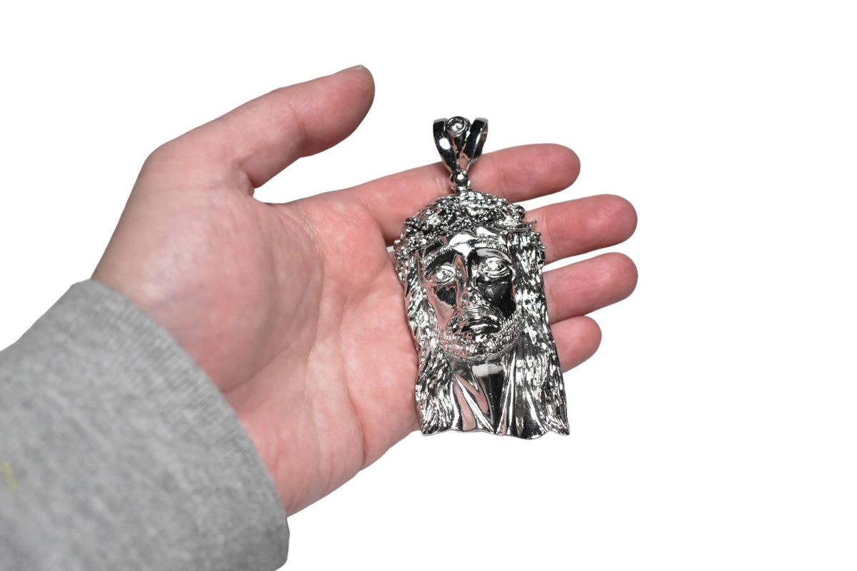 特大10cm【ICE LINK】SILVER925 ジーザス ネックレス トップ ヘッド