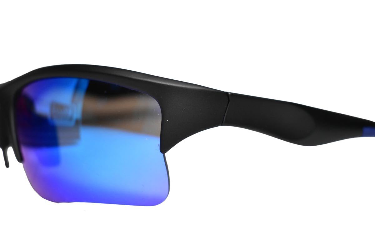 未使用￥10,500【AXE/アックス】361-423885 偏光レンズ ハーフリム ゴーグル型 スポーツ サングラス ブラック×ブルー 眼鏡