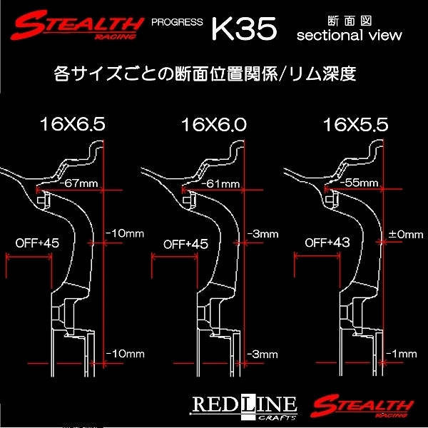 ■ ステルスレーシング K35 ■ 改造軽四用16in 前後幅広6.5J Hankook 165/40R16タイヤ付4本セット 人気のスーパーディープリム!!の画像3