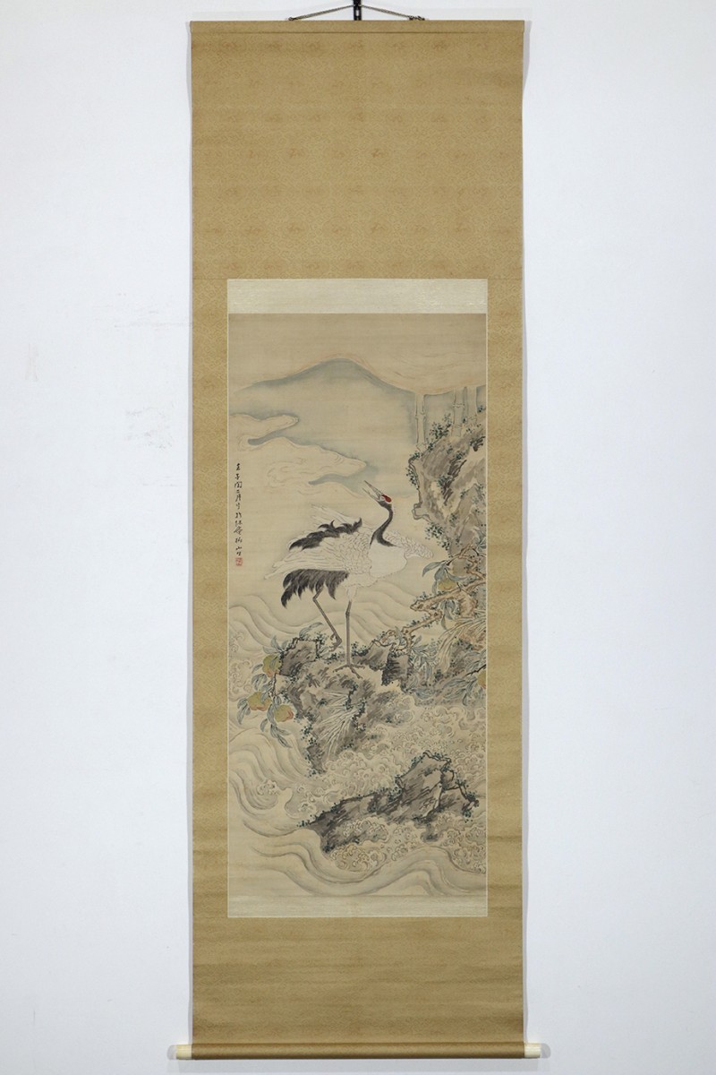 真作 渡辺崋石箱書並題簽】掛軸「椿椿山 海鶴遊齢 真作 渡辺崋石箱書並題簽】掛軸「椿椿山 海鶴遊齢