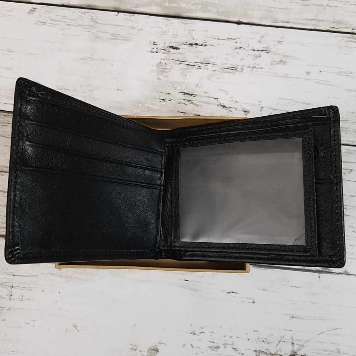 財布[アウトレット 牛革 メンズ 二つ折り財布(ブラック) ZZNICK Leather 1885-1] 箱入り ファスナ収納あり パスケースあり_画像2