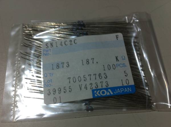 KOA SN14C2C 1/4w　187KΩ F ±1％ 100本1袋 (6)_画像1