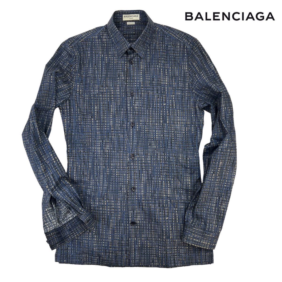 販売正規 定価10万超 新品同様 BALENCIAGA 総柄 ドレスシャツ サイズ37