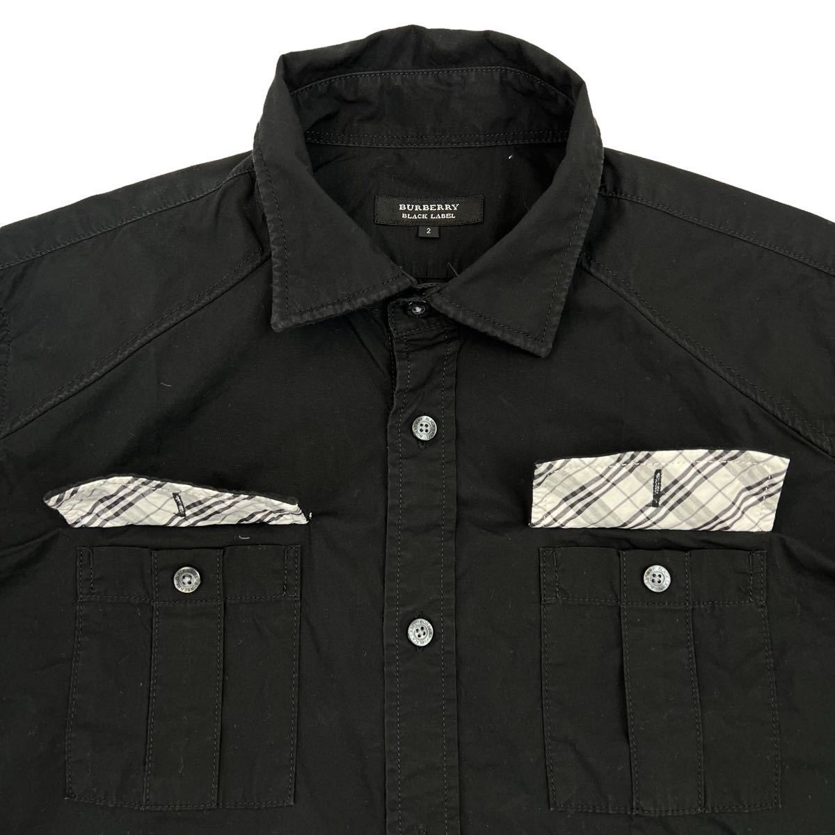  превосходный товар BURBERRY BLACK LABEL Burberry Black Label рубашка с коротким рукавом размер 2/M чёрный подкладка noba в клетку переключатель шланг вышивка редкий весна лето 230314