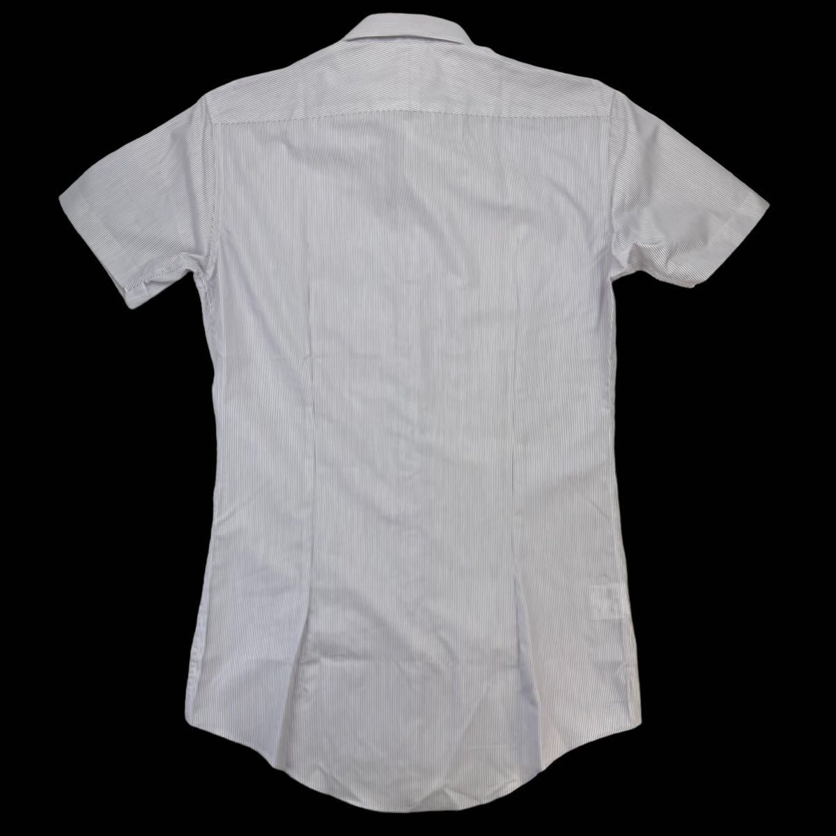 新品同様 BURBERRY BLACK LABEL バーバリーブラックレーベル 半袖シャツ ドレスシャツ サイズ38/M パープル ホワイト ストライプ柄 230361_画像6