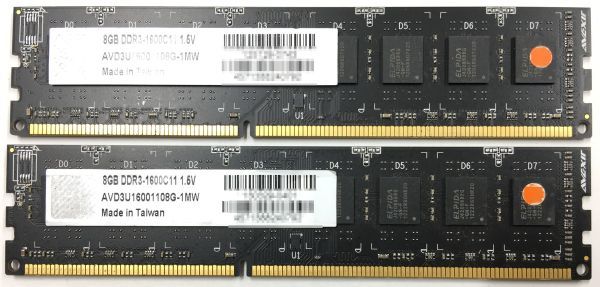 【8GB×2枚セット】AVEXIR DDR3-1600C11(PC3-12800) 2R×8 計16GB 中古メモリー デスクトップ用 DDR3 即決 動作保証【送料無料】_画像1