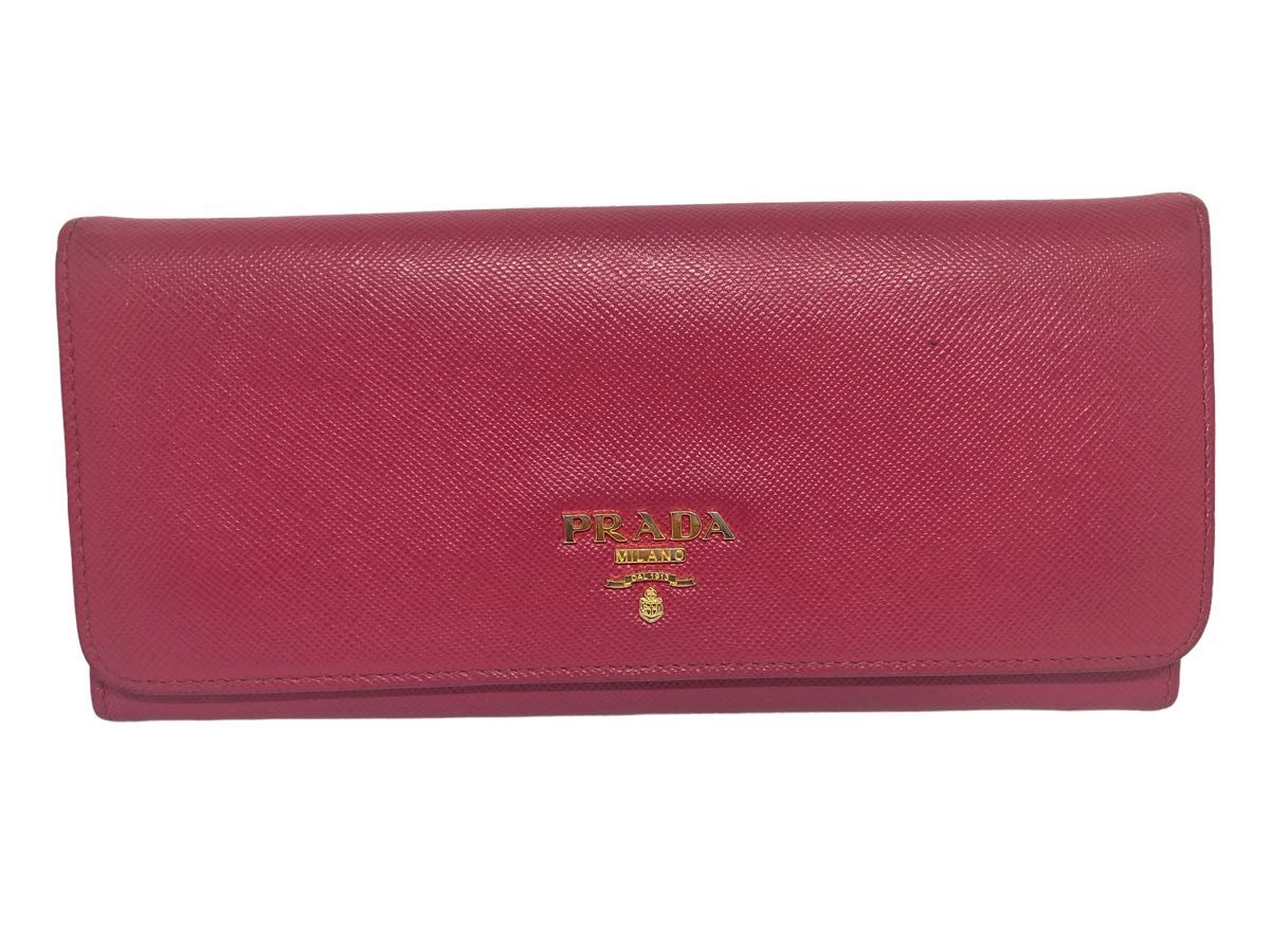 【美品 箱付き】プラダ PRADA 長財布 ロゴ ピンク  カード ウオレット サフィアーノ カード 小銭入れ Gカード 