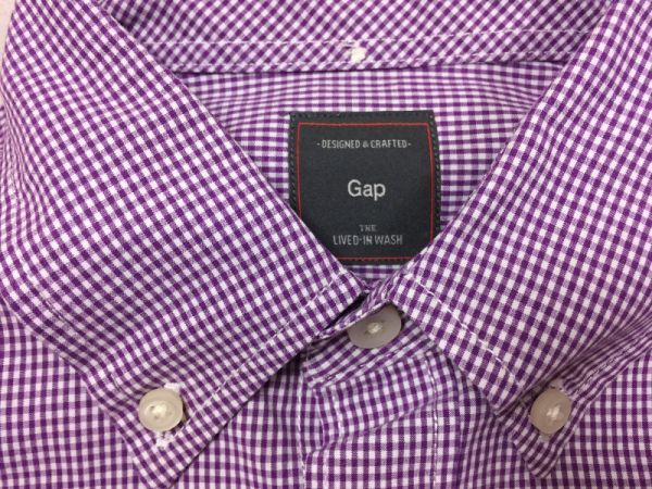 【送料無料】ギャップ GAP アメカジ トラッド 古着 ギンガムチェック長袖シャツ メンズ ボタンダウン 小さいサイズ XS 紫_画像2