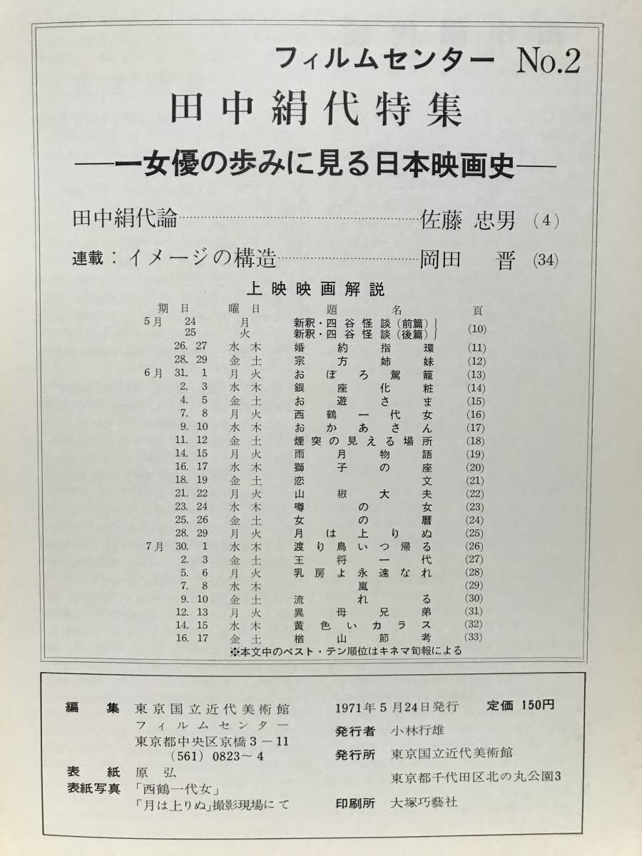 ＫＳＨ8 フィルムセンター 昭和46年 2 田中絹代特集 一女優の歩みにみる日本映画史 東京国立近代美術館フィルムセンター_画像3