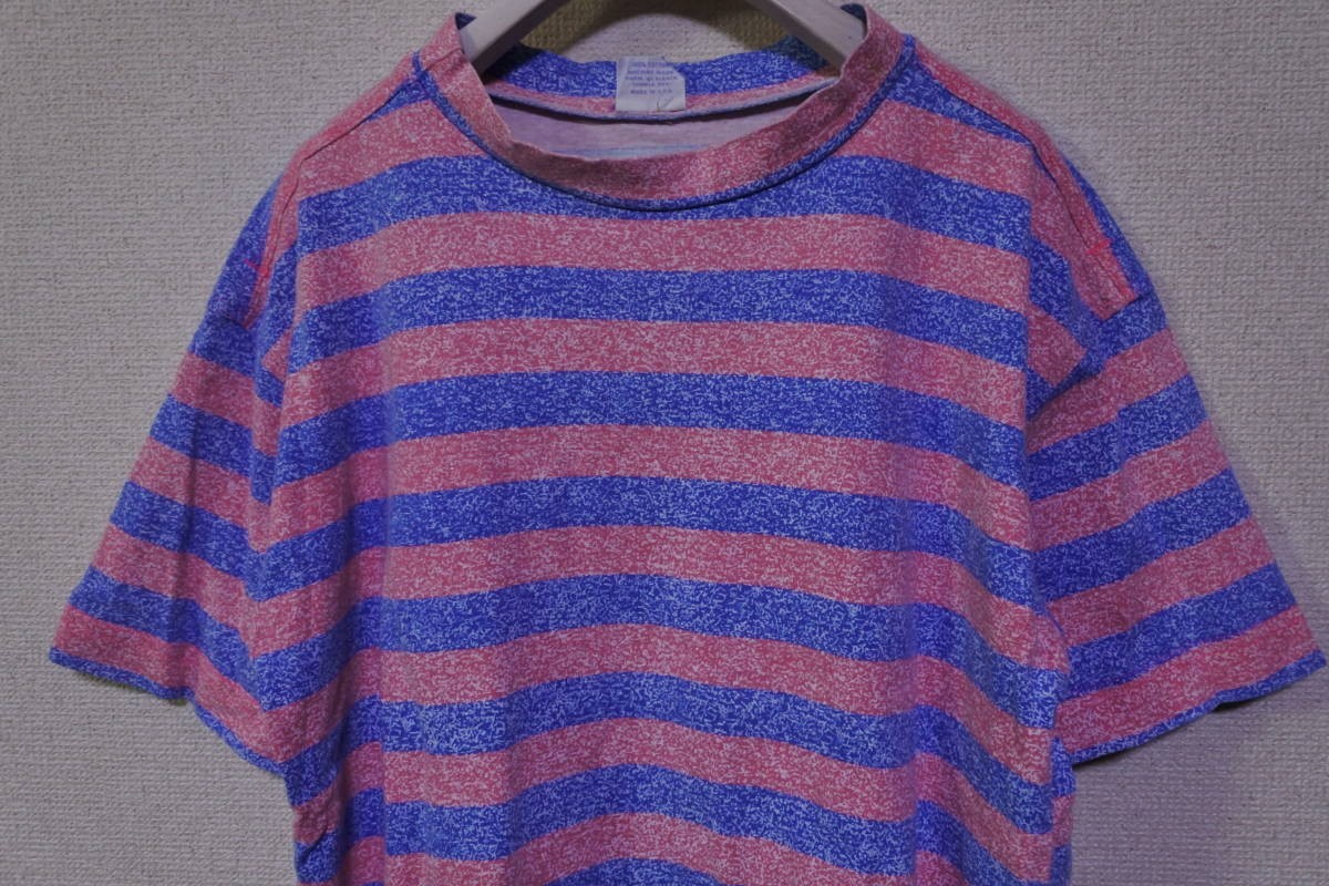 80's-90's Crazy Shirts Hawaii Vintage Tee size M USA製 ボーダー Tシャツ ピンク×ブルー ビンテージ_画像2