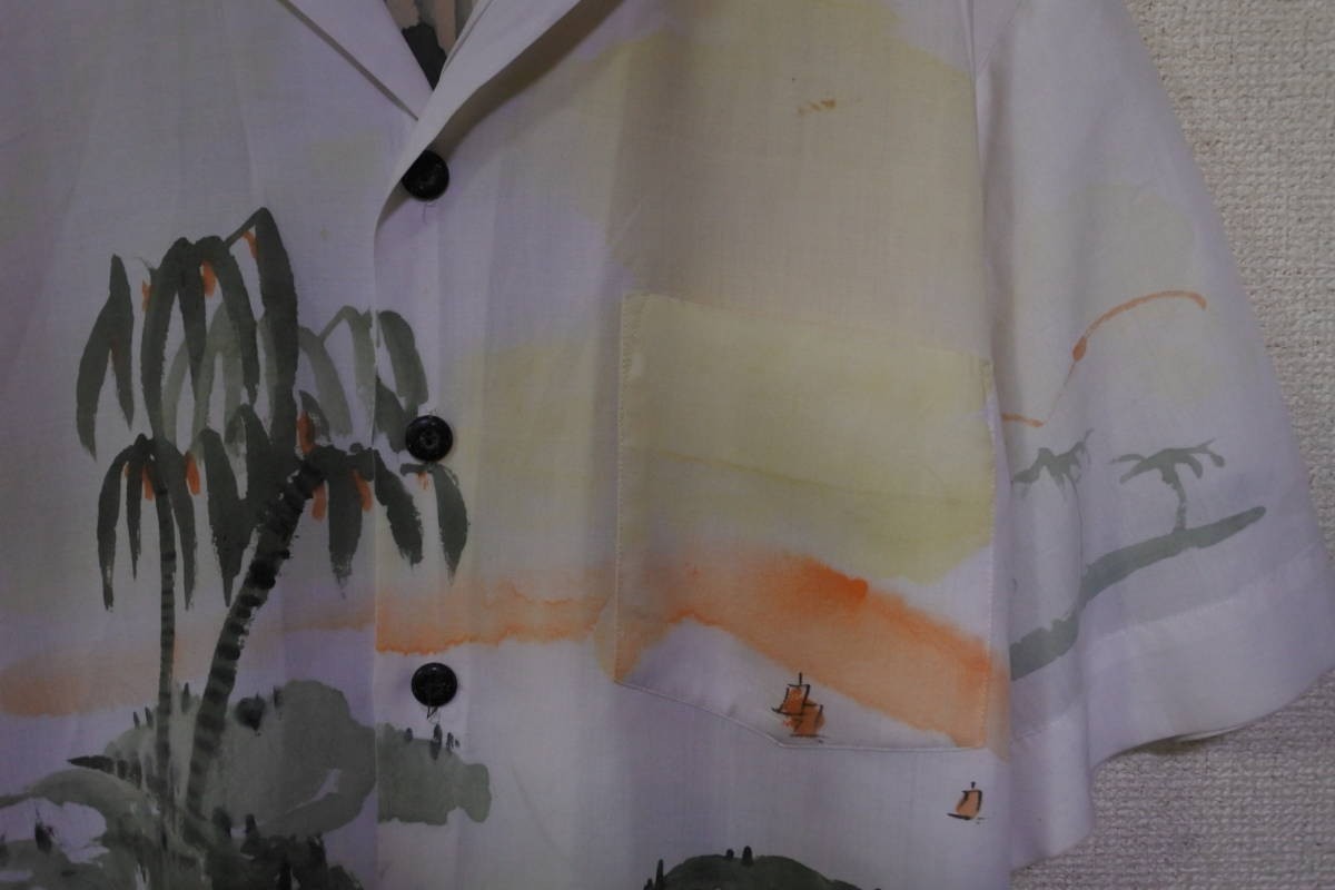 70's KENNINGTON ケニントン 半袖 オープンカラーシャツ アロハシャツ size S 水彩画 上海 漢字 アート ビンテージ_画像6