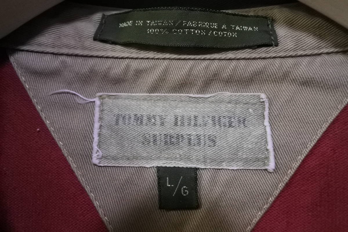 90's TOMMY HILFIGER SURPLUS トミーヒルフィガー ミリタリー 長袖 ラガーシャツ size L レッド 刺繍