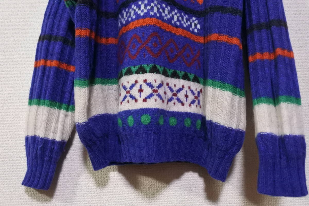 UNITED COLORS OF BENETTON Old Benetton шерсть вязаный свитер size L-XL мульти- окантовка рисунок Италия производства 