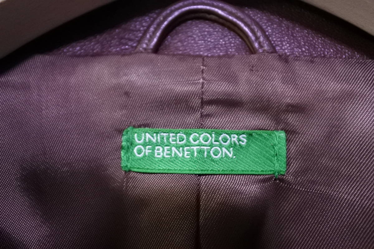 90's UNITED COLORS OF BENETTON ベネトン 羊革 ラムレザー ジャケット size 42 ブラウン ルーマニア製_画像4