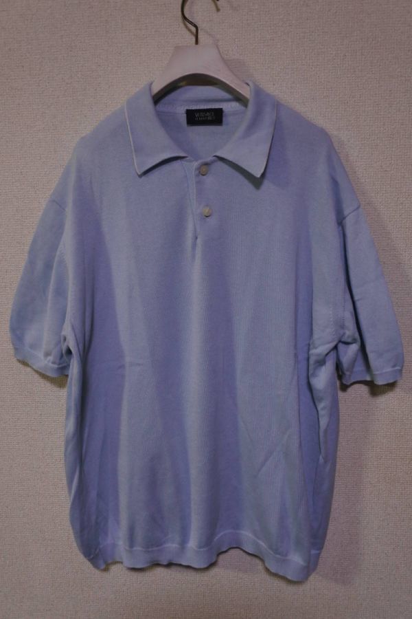 VERSACE CLASSIC V2 ベルサーチ 半袖 ニット ポロシャツ size M-L ワイドシルエット ライトブルー