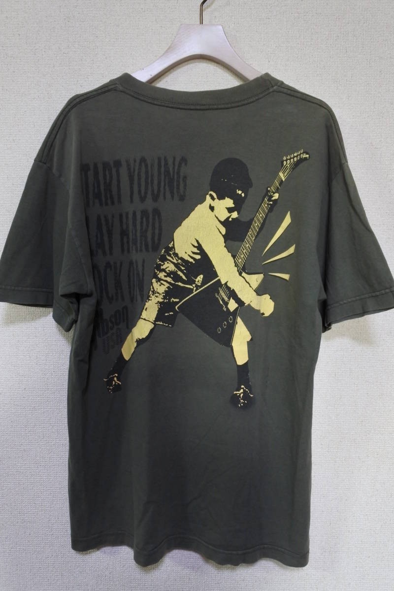 00's GIBSON USA Guitar ALSTYLE Tee size M ギブソン メッセージ Tシャツ モスグリーン