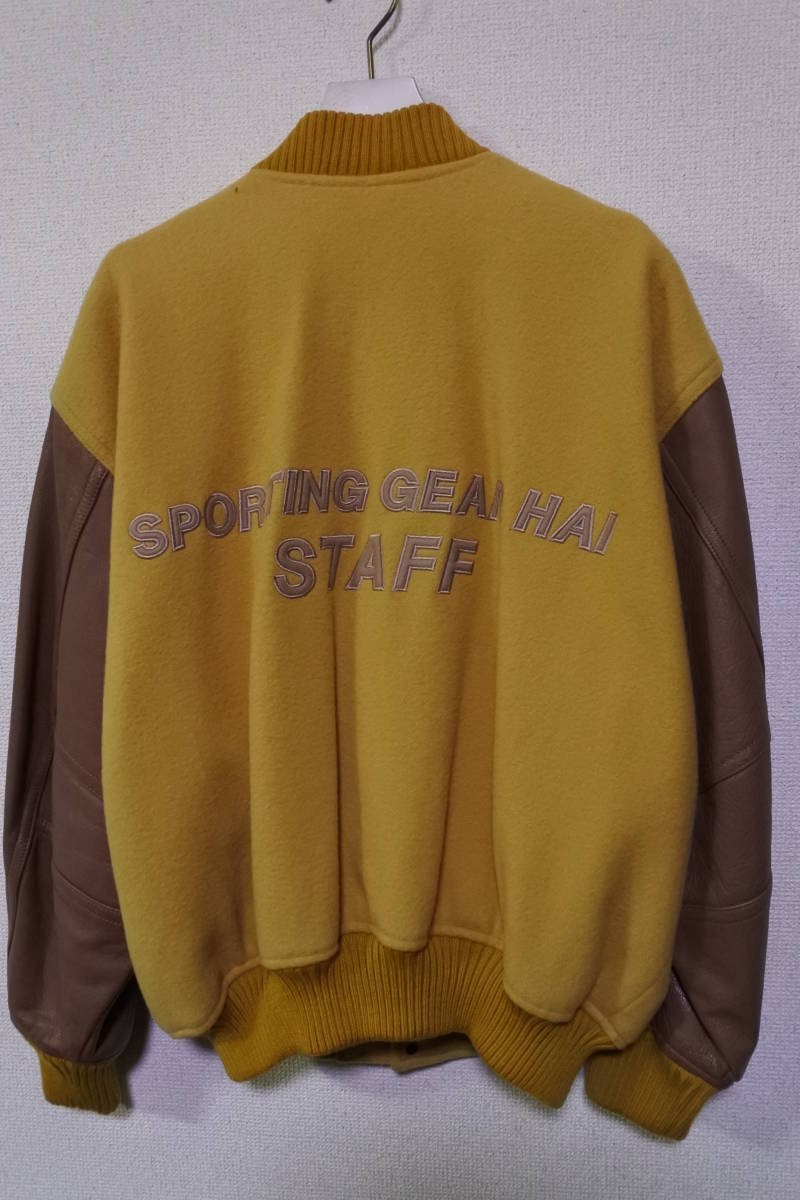 80's HAI SPORTING GEAR STAFF Varsity Jacket イッセイミヤケ ワコール 袖革スタジャン レザー size M 初期 当時物_画像1