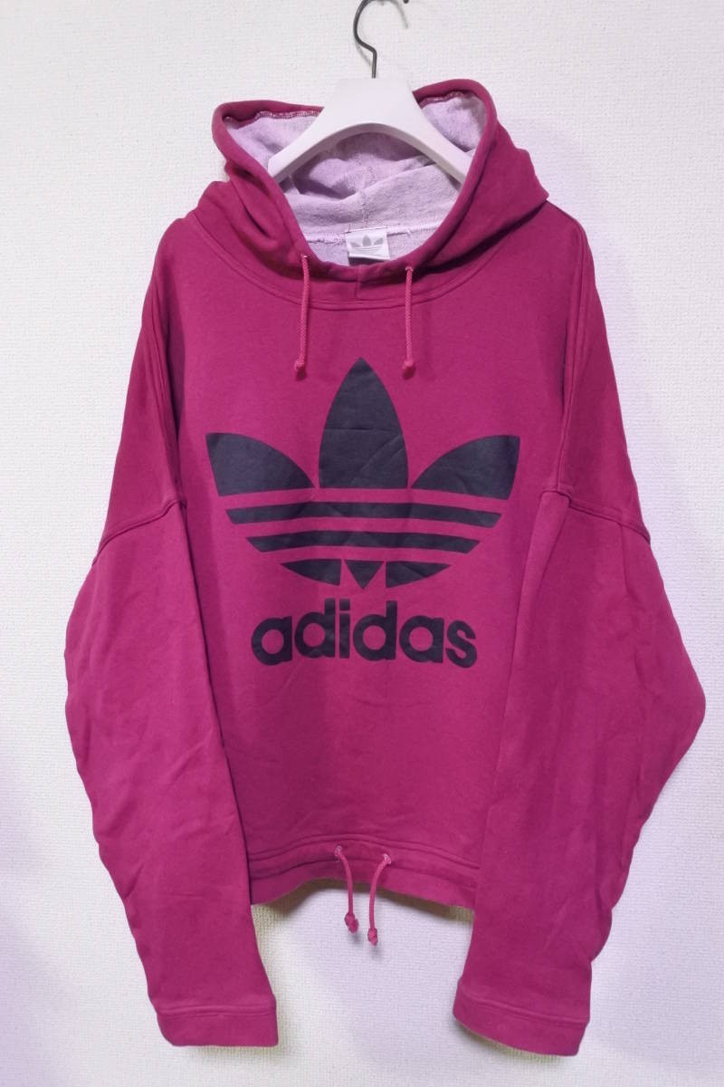 80's-90's adidas DESCENTE Vintage Hoodie size L-O アディダス デサント 変形 ショート丈 パーカー グレープ ビンテージ_画像1