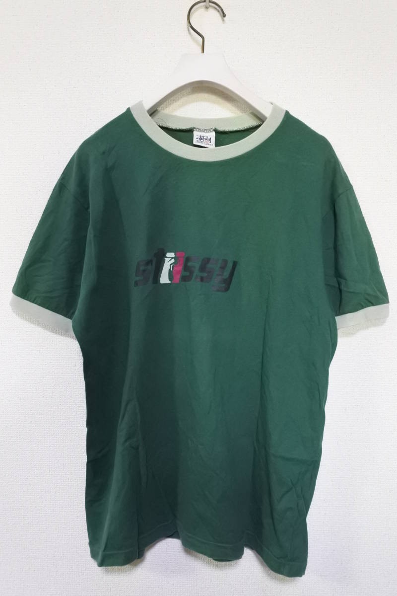 90's OLD STUSSY Vintage Tee size 12 OZ製 オールド リンガー Tシャツ 緑 グリーン 白タグ_画像1