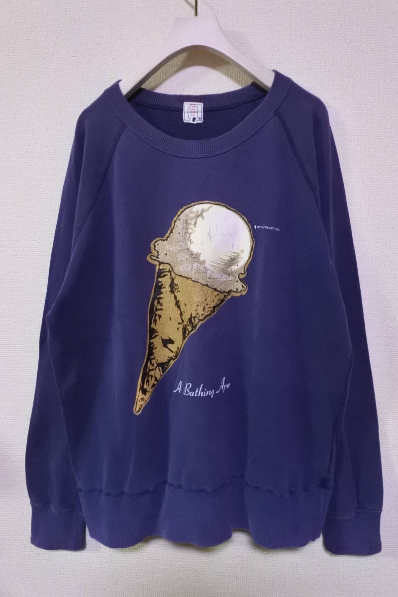 A BATHING APE BAPE ICECREAM Crewneck size L エイプ アイスクリーム スウェット ネイビー 初期_画像1