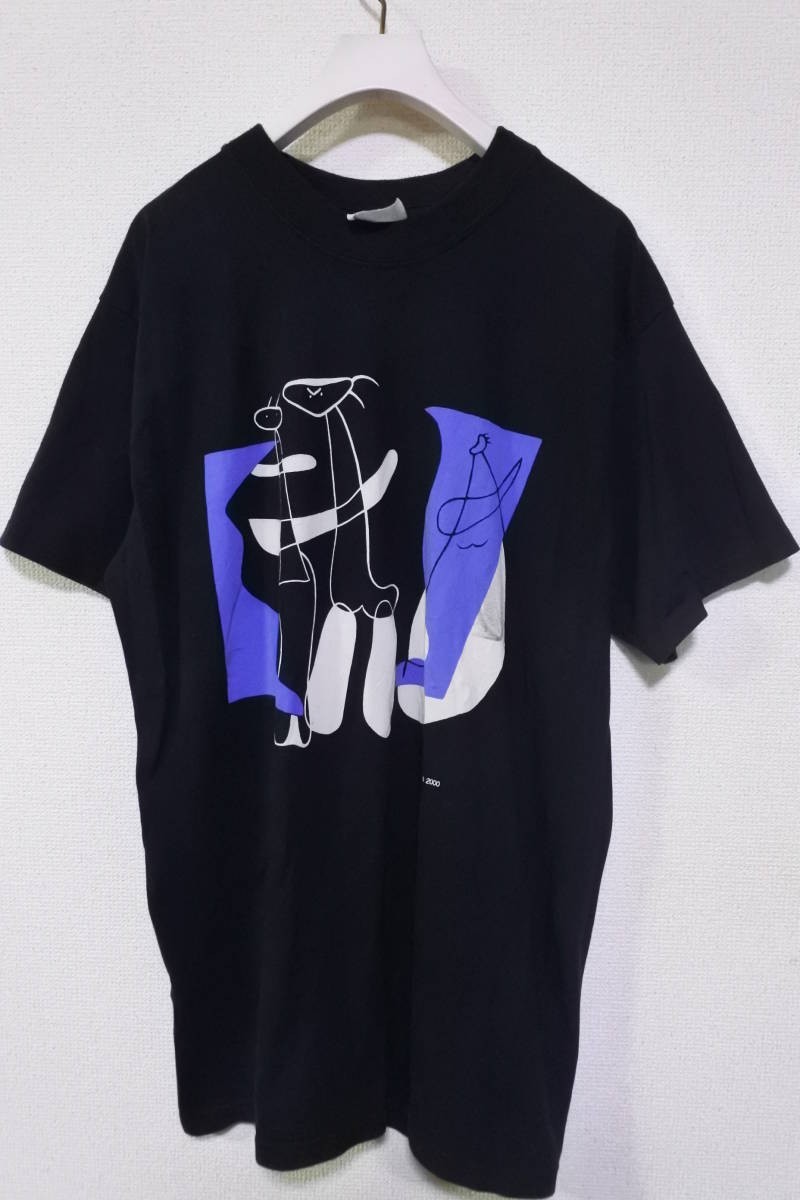 00's Joan Miro 3 personnages sur fond noir Art Tee size L ジョアンミロ アート Tシャツ ブラック ユーロ製