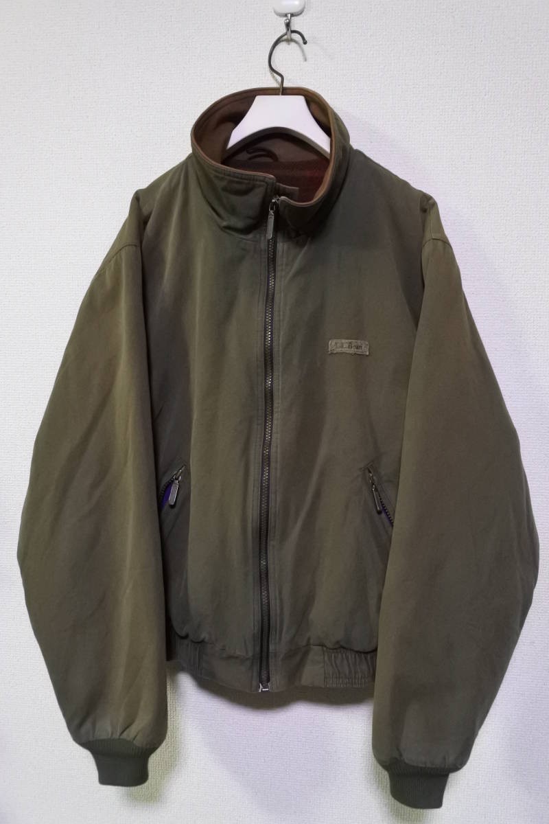 80's L.L.Bean ダックジャケット ブルゾン 襟裏レザー size M-L 深緑 モスグリーン ビンテージ