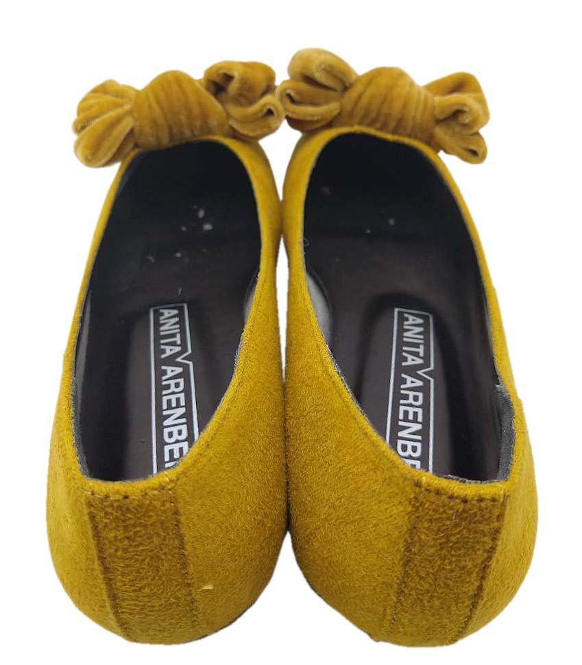 SG1702* new goods big ribbon pumps ribbon attaching heel low . suede style light weight one leg 155g 23.0cm mustard postage 510 jpy 