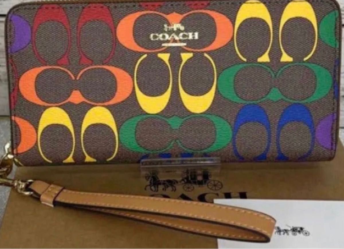 ファッション COACH 長財布 コーチ シグネチャー レインボー
